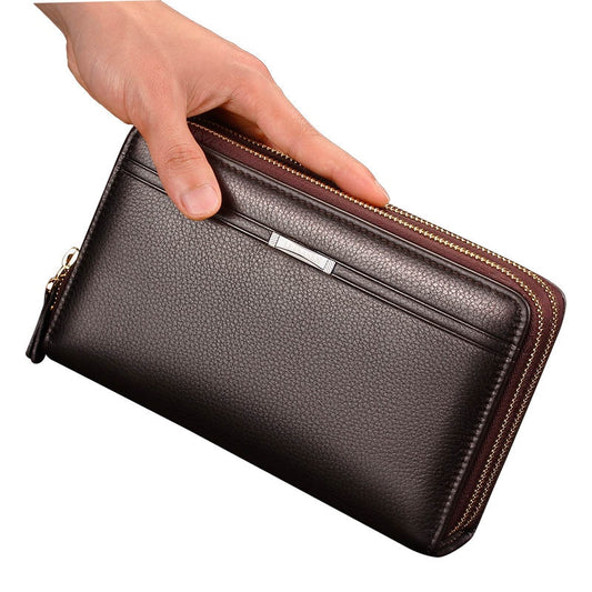 Men's Faux Leather Wallet High Capacity Slim Multiple Card Slots Secure Zip Closure