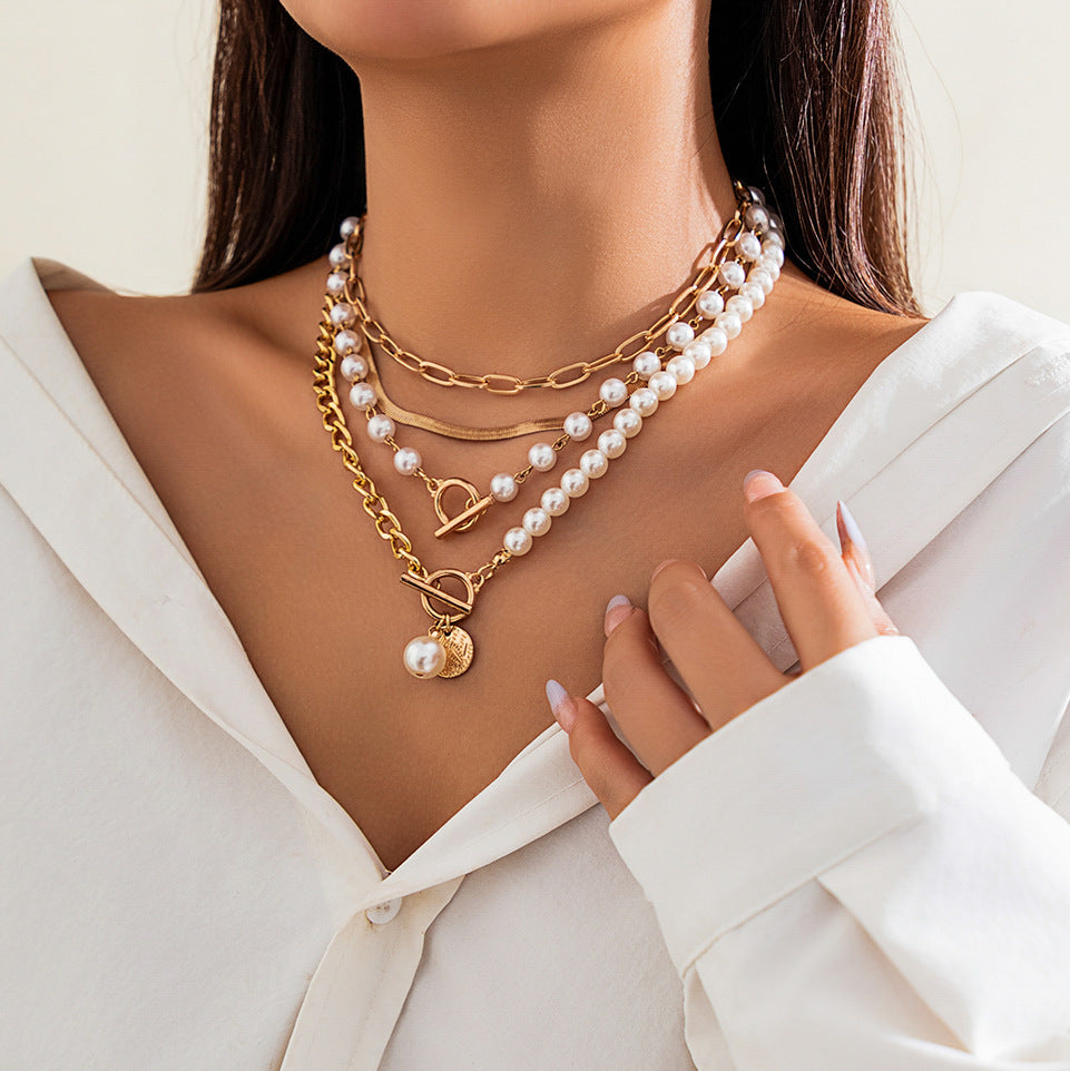 Beach Theme Beaded Necklace Layered Pearl Starfish Shell Jewellery