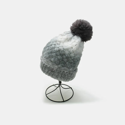 Gradient Acrylic Knitted Beanie Hat with Pompom, Essential Winter Head Accessory