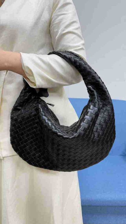 Women's Woven Tote Bag Faux Leather Spacious Lightweight Durable Zip Top Closure