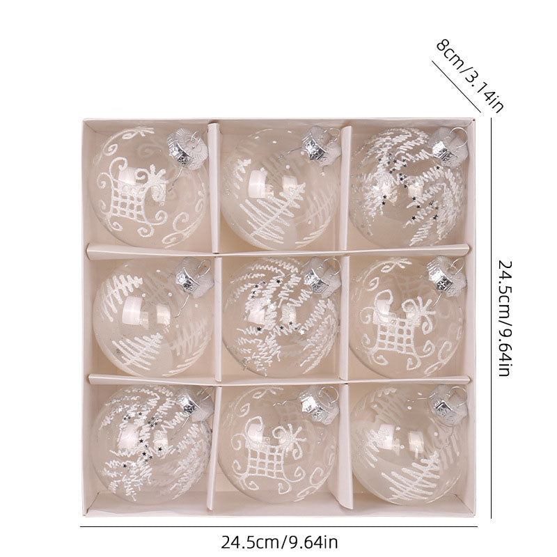 9PCS Transparent Painted Christmas Bauble Gift Box Set for Tree Modern Xmas