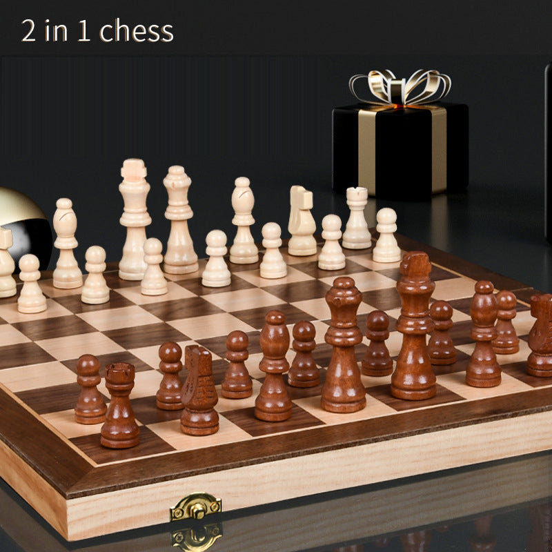 Premium Solid Wood Magnetic Chess Set International Checkers Combo Game Board