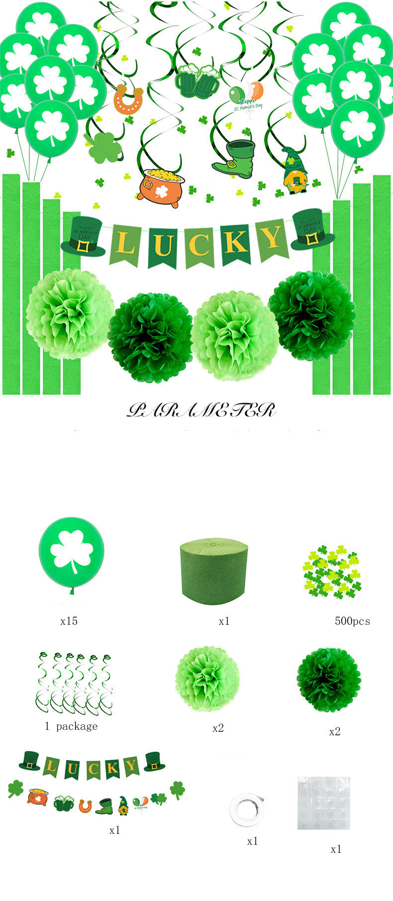 St Patrick's Day Latex Balloon Collection Spiral Decor Celebration Pull Flag