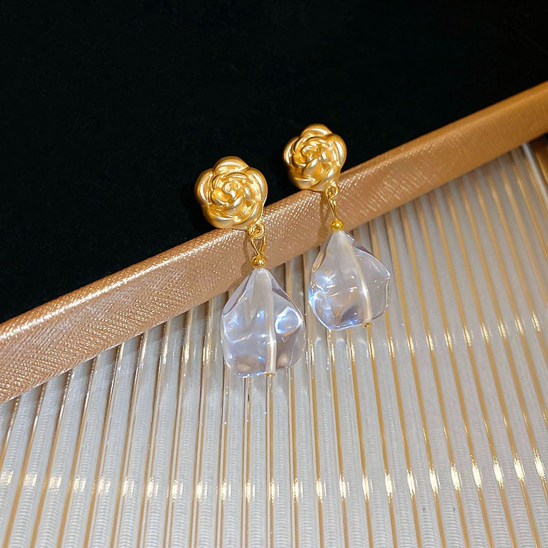 Gold Tone Drop Dangle Gemstone Resin Earrings Women's Fashion Jewellery