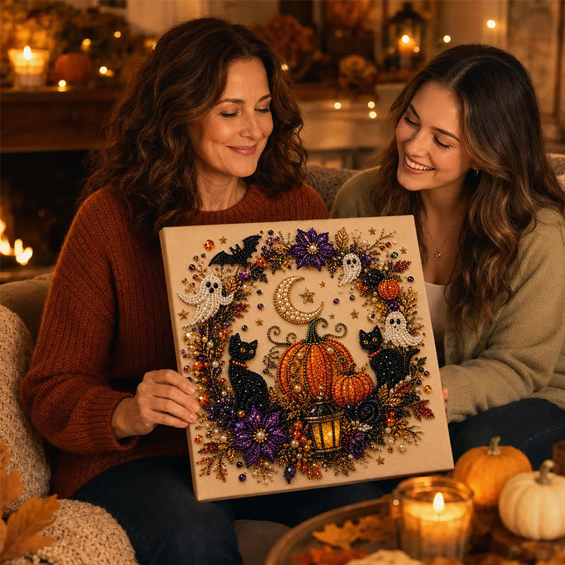 Diamond Art Kit Full Drill Halloween Ghost Crow Cat Pumpkin Skull Wall Decor