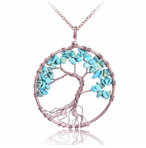 5CM Tree Of Life Crystal Natural Stone Pendant Necklace