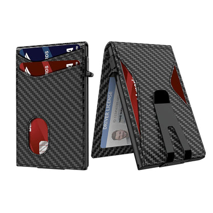 Men's RFID Blocking Wallet Slim Carbon Fiber Leather Bifold Card Holder Secure