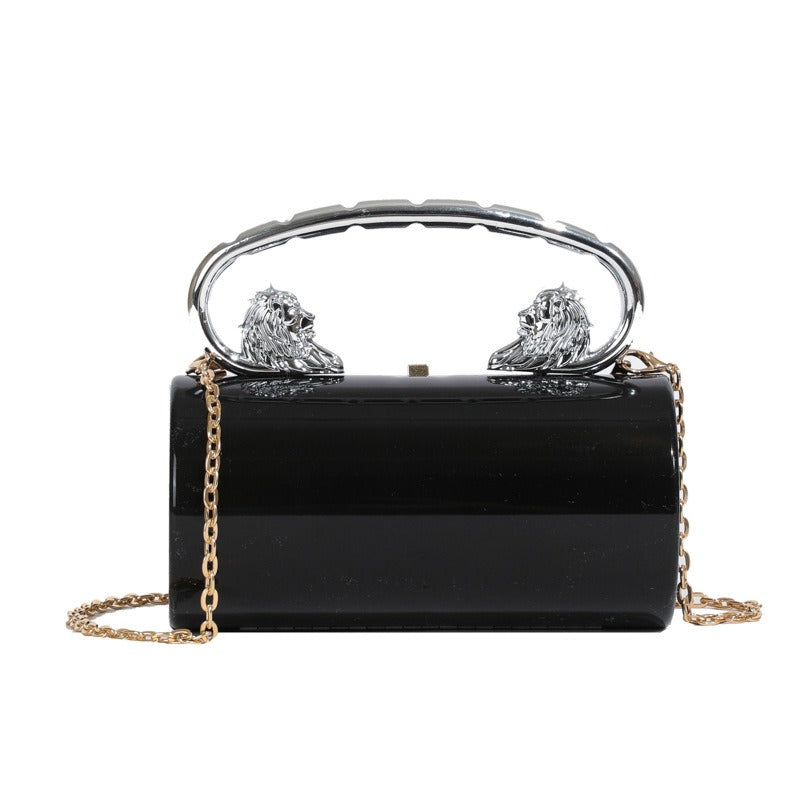 Women's Metallic Lion Handle Handbag Acrylic Clutch with Detachable Strap