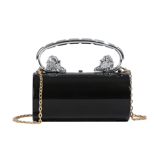 Women's Metallic Lion Handle Handbag Acrylic Clutch with Detachable Strap