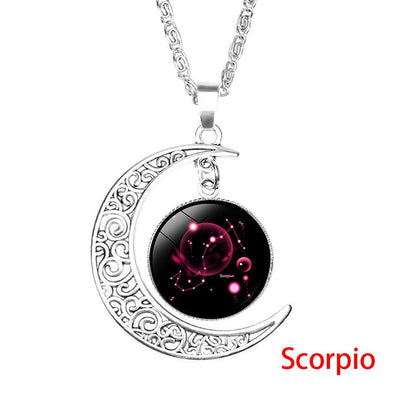 Zodiac Sign Moon Dangle Pendant Necklace 12 Constellation Astrology Jewellery