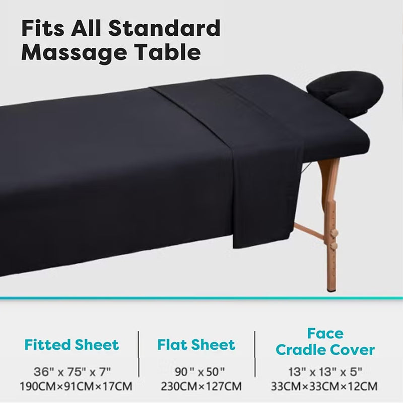 Massage Table Sheet Set 3 Piece Fitted Flat Face Cradle Cover Elastic Edges