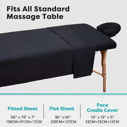 Massage Table Sheet Set 3 Piece Fitted Flat Face Cradle Cover Elastic Edges