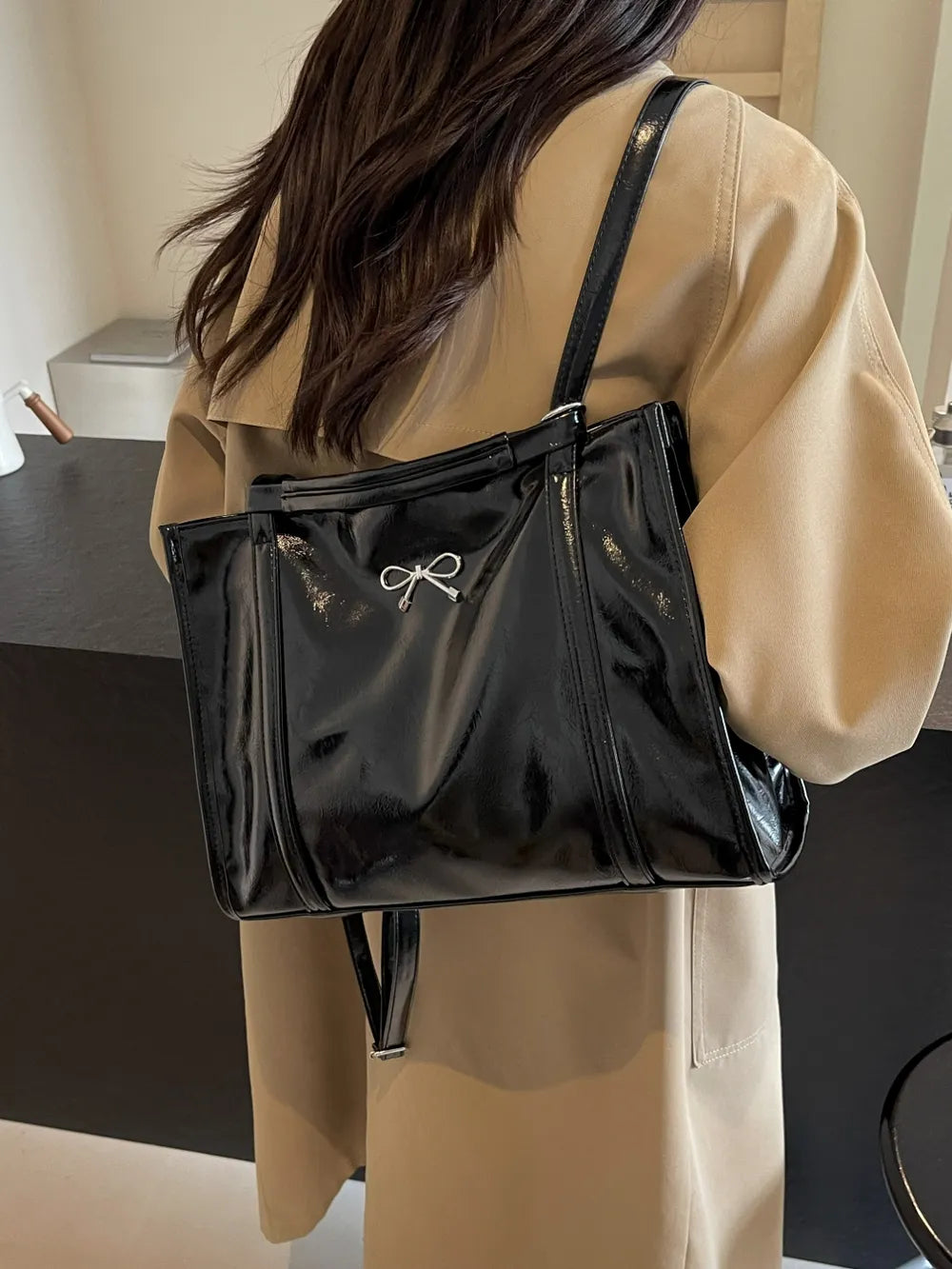 Adjustable Shoulder Strap Bag Faux Leather Zip Closure Roomy Interior Pockets
