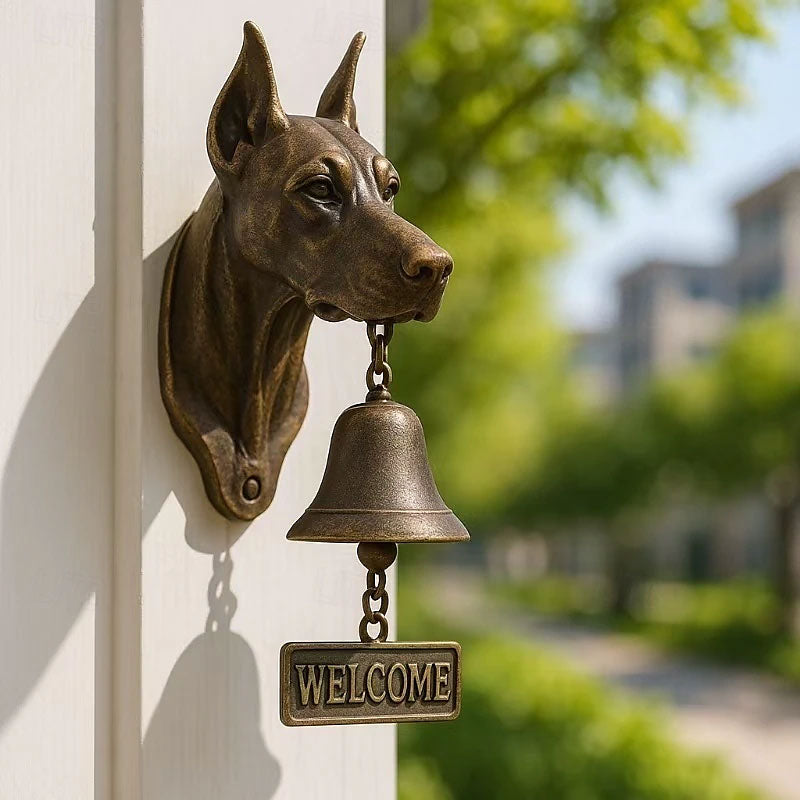 Antique Bulldog Dobermann Door Chime Wall Accessory Metal Merchant Signal Bell