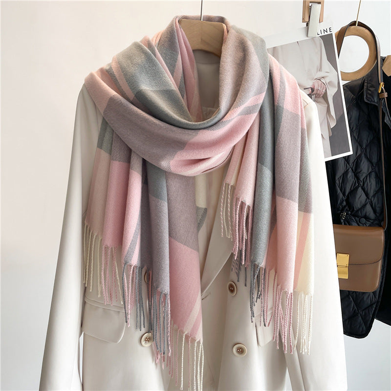 Unisex Polyester Knit Checkered Scarf Essential Winter Fashion Neck Accessory