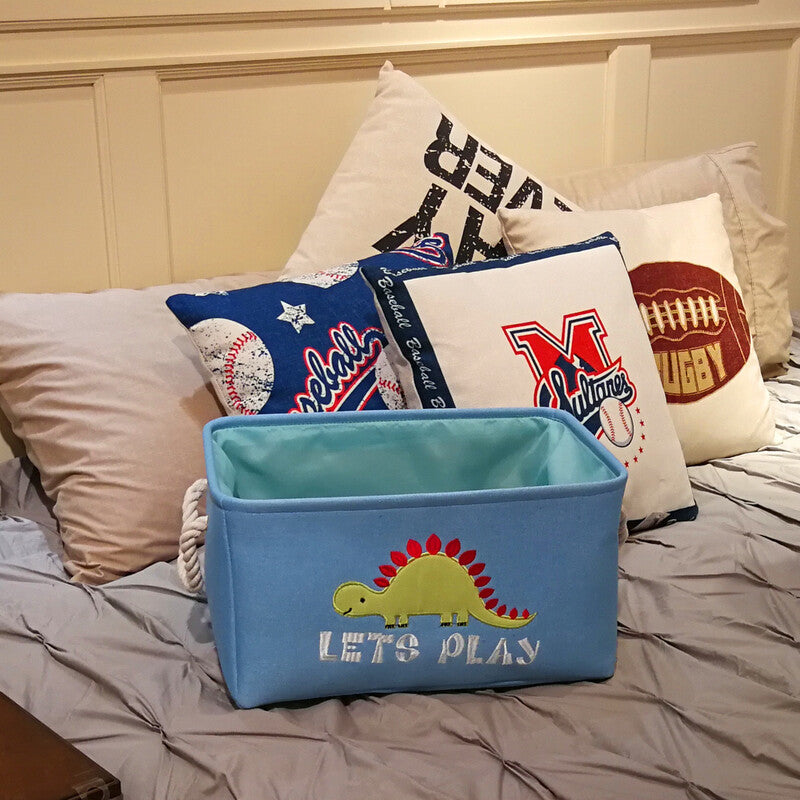 Canvas Folding Rectangular Toy Storage Basket Rope Handles Collapsible Design