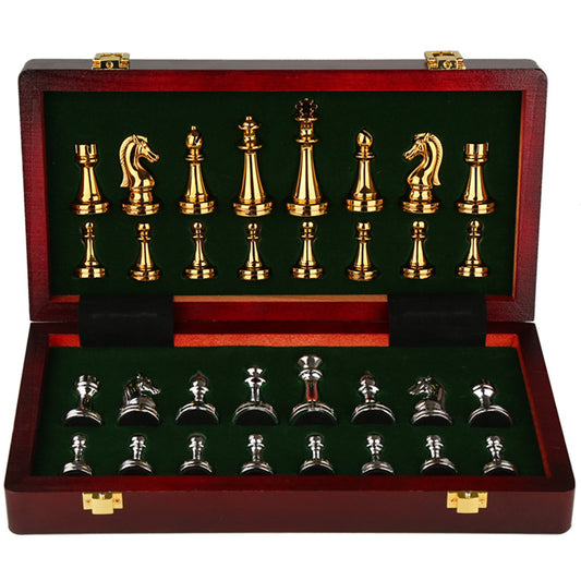 Vintage Metal Chess Set Premium Wooden Board Exclusive Collector Storage Case