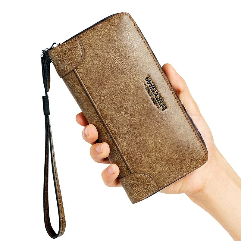 Men's PU Leather Zip Wallet Large Capacity Clutch Business Accessory Organizer
