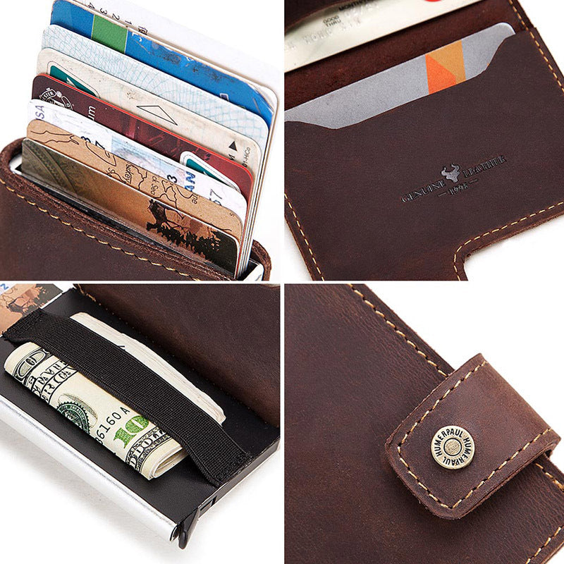Leather Automatic Pop Up Aluminium Card Holder For Credit Cards Slim Wallet Rfid