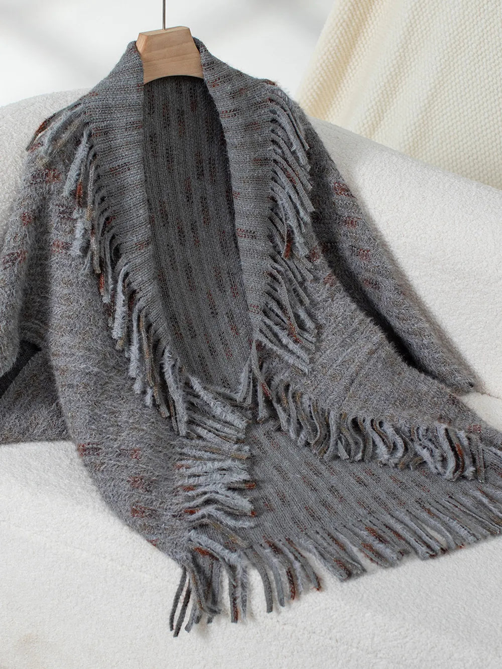 Fringe Open Front Boho Poncho Women’s Half Sleeve Cardigan Knit Cape Shawl Wrap
