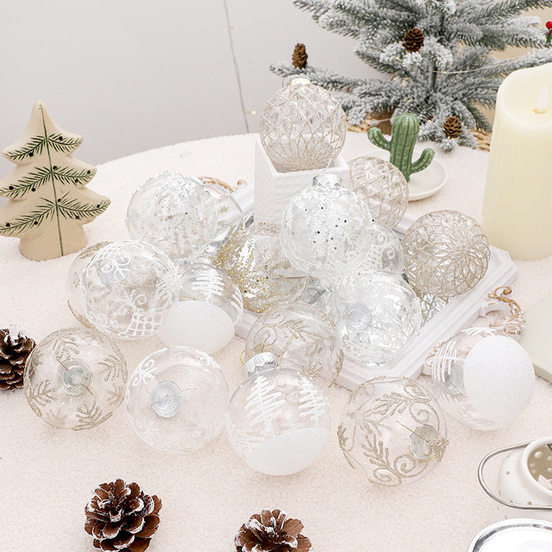 9PCS Transparent Painted Christmas Bauble Gift Box Set for Tree Modern Xmas