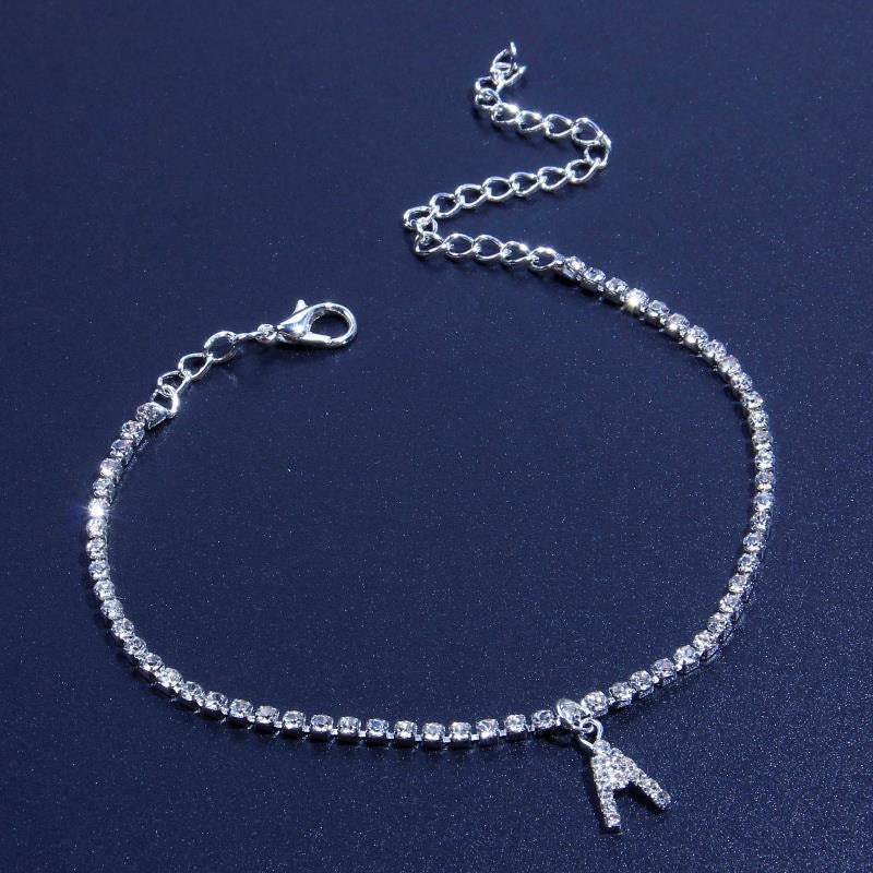 Silver 26 Initial Letter Alphabet Crystal Anklet Women's Jewellery Gift