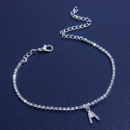 Silver 26 Initial Letter Alphabet Crystal Anklet Women's Jewellery Gift