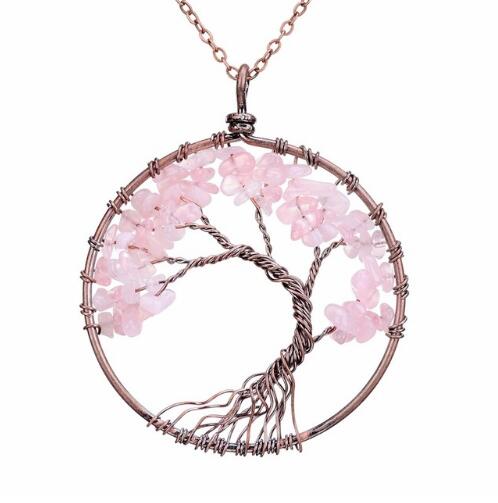 5CM Tree Of Life Crystal Natural Stone Pendant Necklace