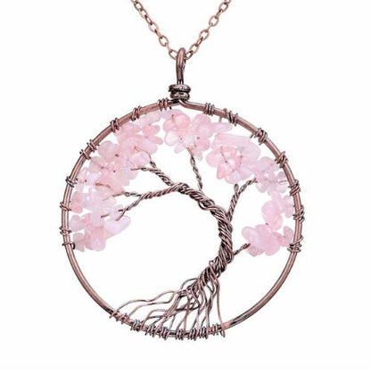 5CM Tree Of Life Crystal Natural Stone Pendant Necklace