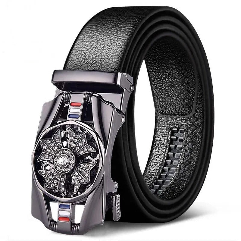 Men's 120cm Artificial Leather Crystal Spinner Belt Buckle Accessory Gift