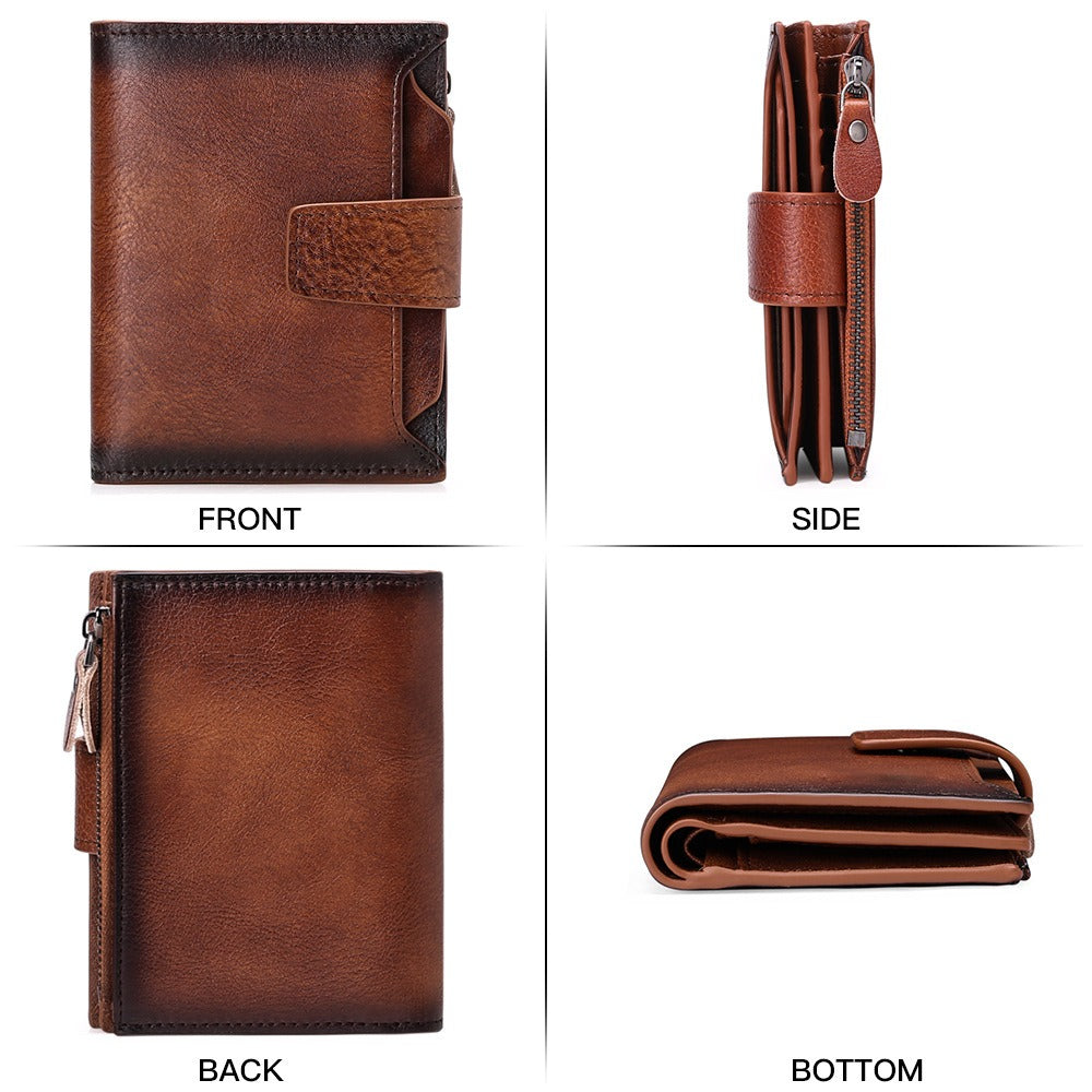 Men's Genuine Cowhide Leather Wallet Stylish Casual Design 14 Card Slots Gift