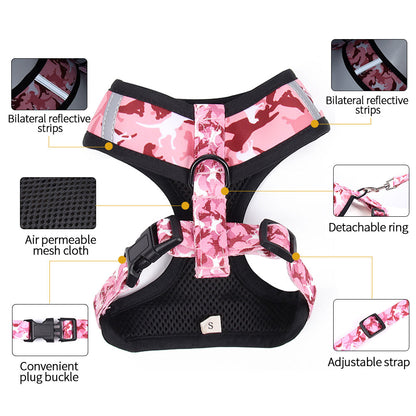 4pc Camo Dog Harness Set Leash Collar Poop Bag Dogs Supplies Rope Lead