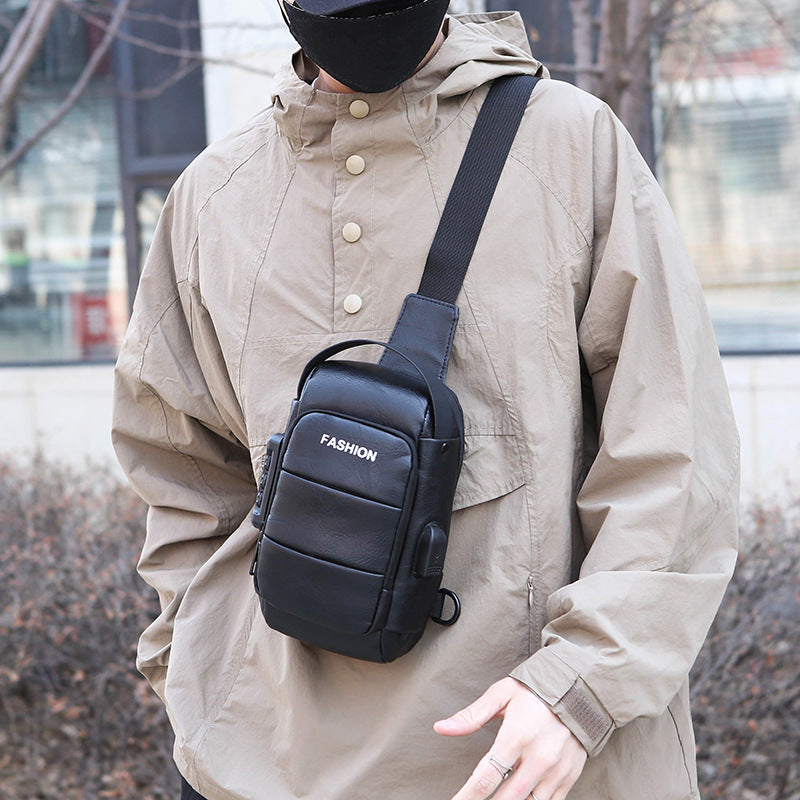 Men's Waterproof USB Charging Chest Bag Shoulder Sling Pack Storage Organizer