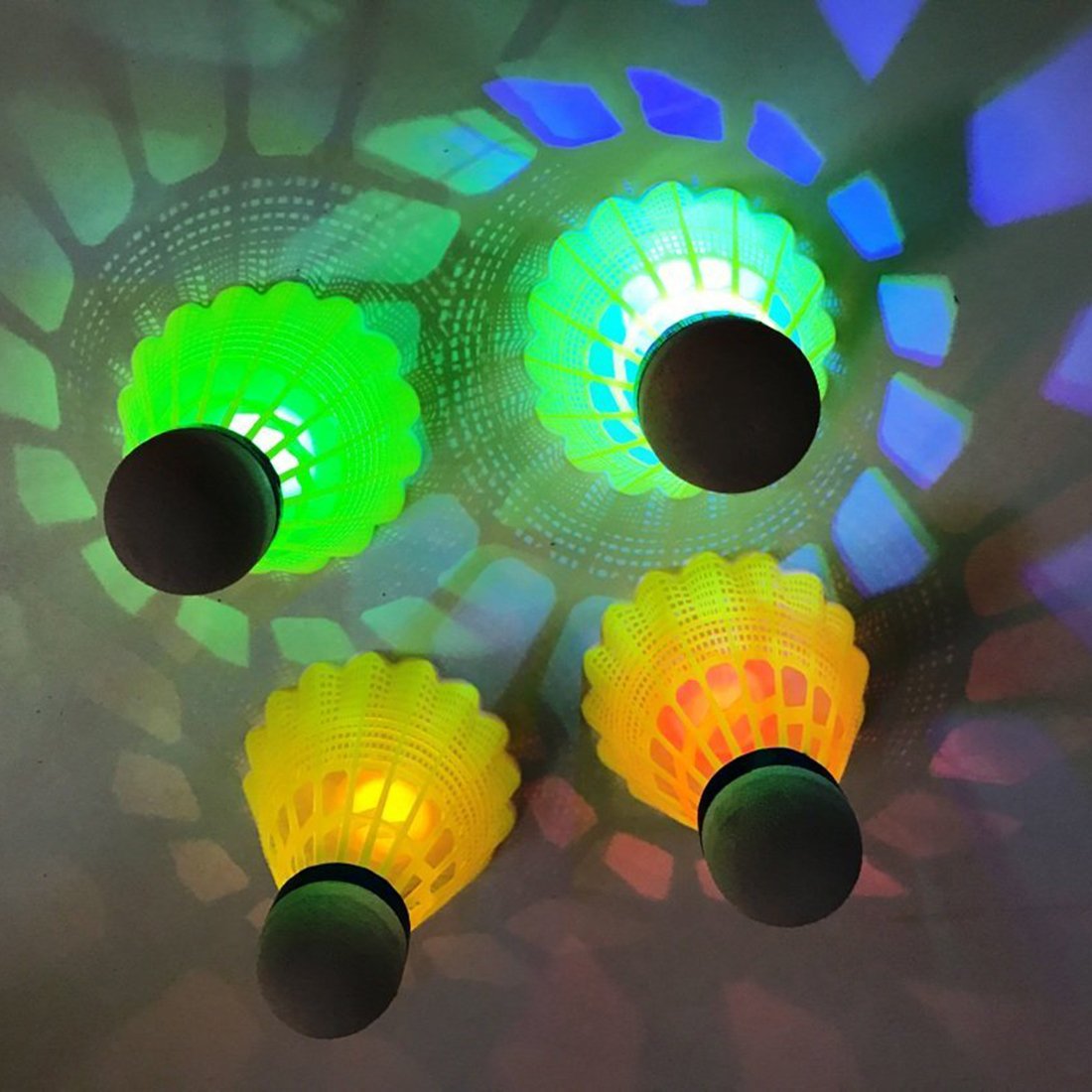 LED Illuminated Badminton Shuttlecocks Pack 4 Night Sports Visibility Enhanced