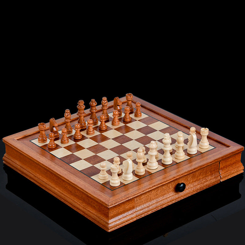 Magnetic Chess Set Drawer Style 32cm Wood Veneer Board Game Storage Chessboard