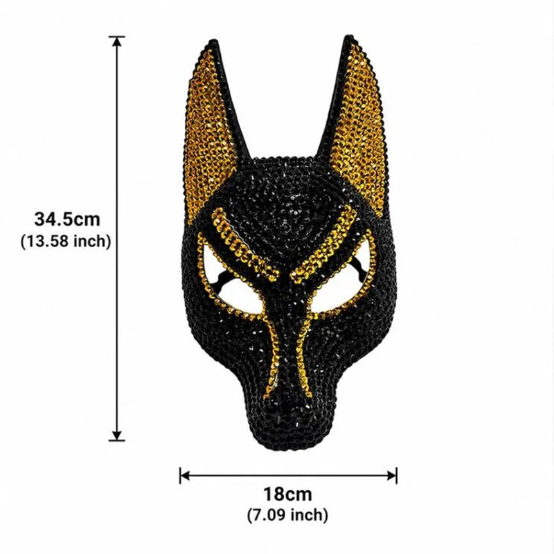 Full Face Anubis Mask Rhinestone Embellished Elastic Strap Halloween Masquerade