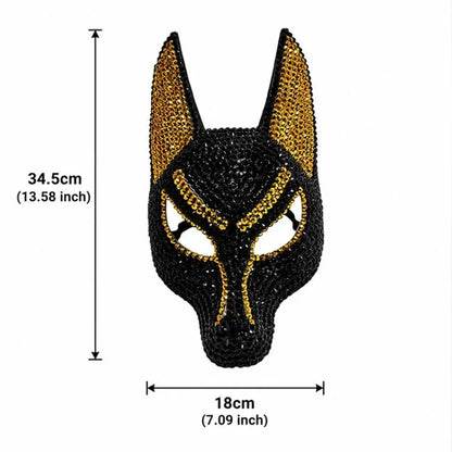 Full Face Anubis Mask Rhinestone Embellished Elastic Strap Halloween Masquerade