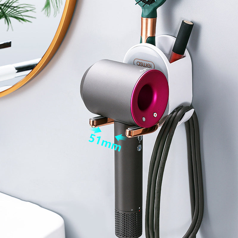 Wall Mounted Hair Dryer Rack Self Adhesive Foldable U Fork 51mm Rear Slot Brush