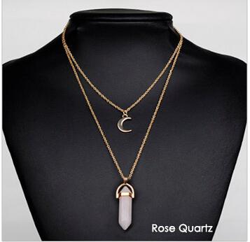 Natural Stone Quartz Stone Moon Choker Crystal Pendant Necklace