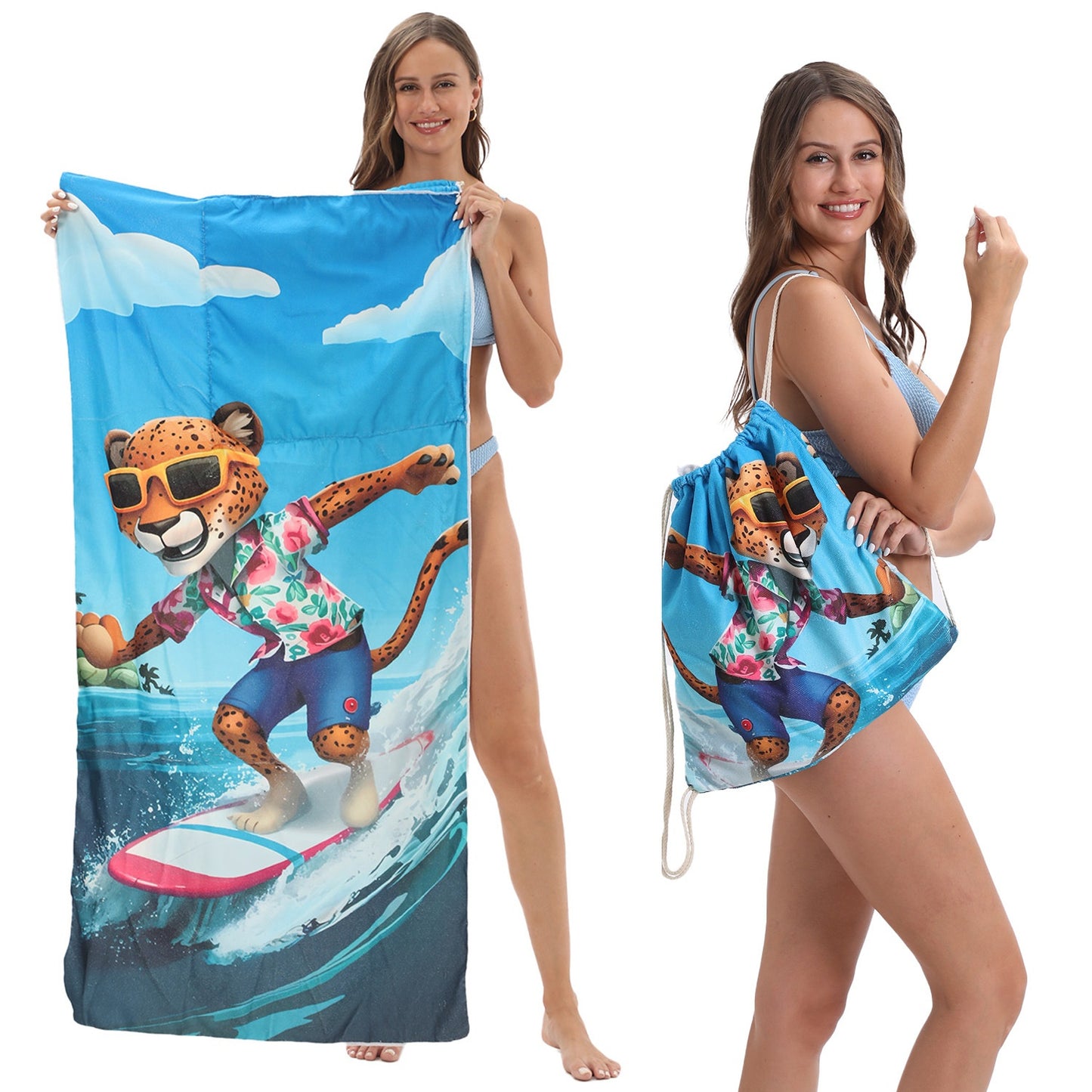Microfiber Beach Towel Lightweight Quick Drying Pocket 70x140cm Extra Absorbent