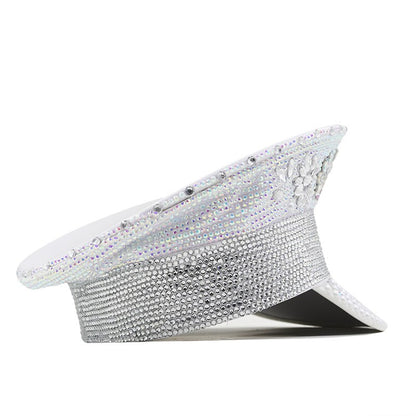 Ladies' Elegant Wedding Party Hat with Gold Diamond Pearl Floral Detailing 79cm