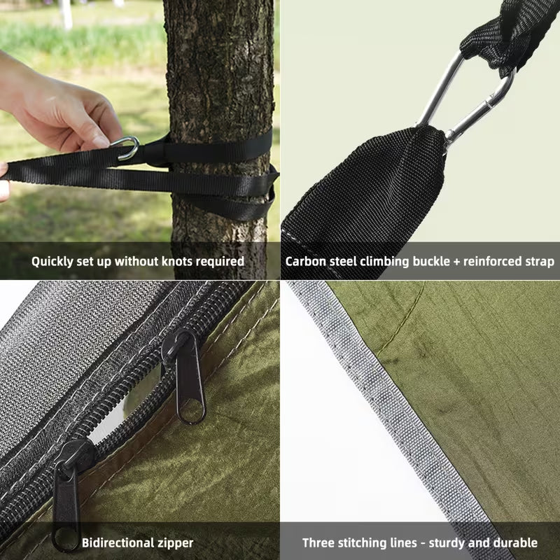 Zip Mosquito Net Hammock Tent 200x80cm Adult Hanging Chair With Rainfly Camping