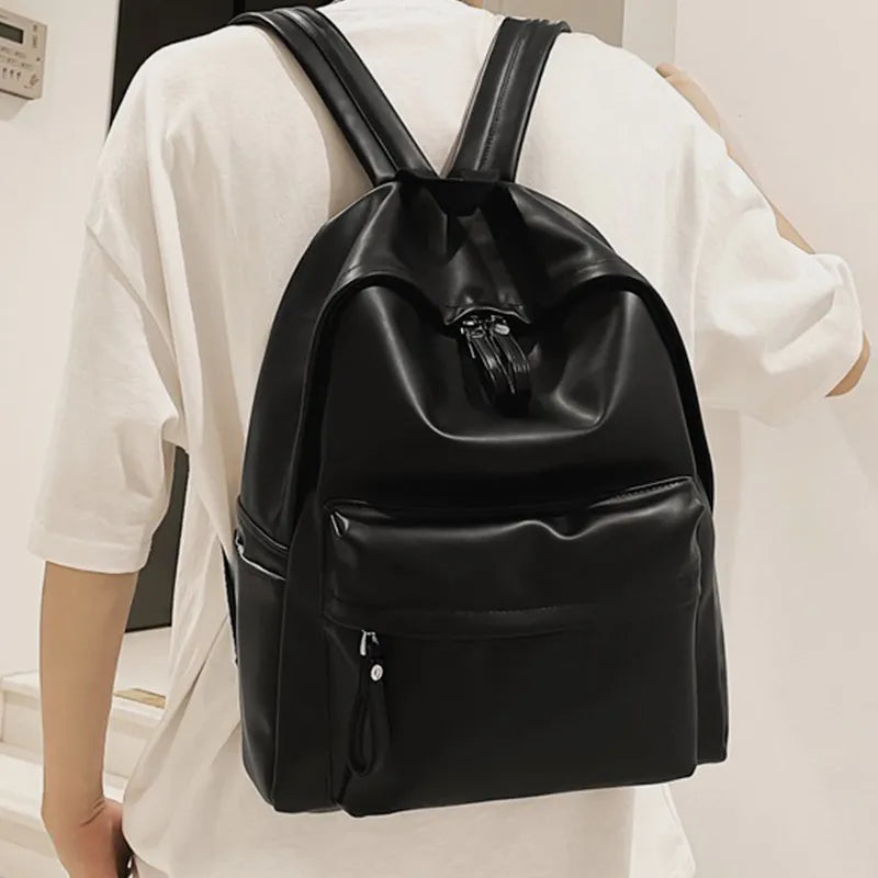 Faux Leather Backpack Zip Closure Adjustable Shoulder Straps Durable Spacious