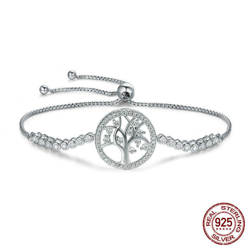 S925 Sterling Silver Tree of Life Bracelet Cubic Zirconia Sparkle Adjustable