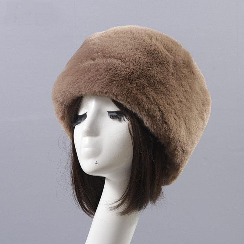 Winter Faux Fur Flat Top Hat Warm Brimless Acrylic Womens Hats Plush Russian