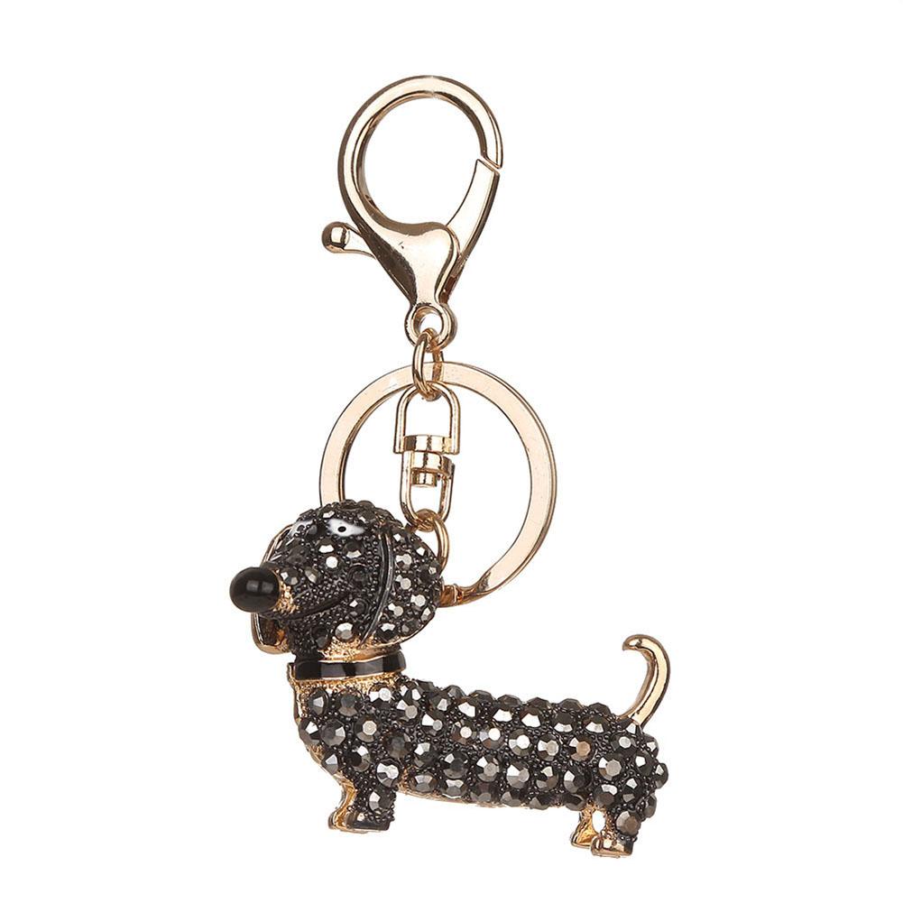 Dachshund Dog Keychain Bag Charm Holder Rhinestone Design Lobster Clasp
