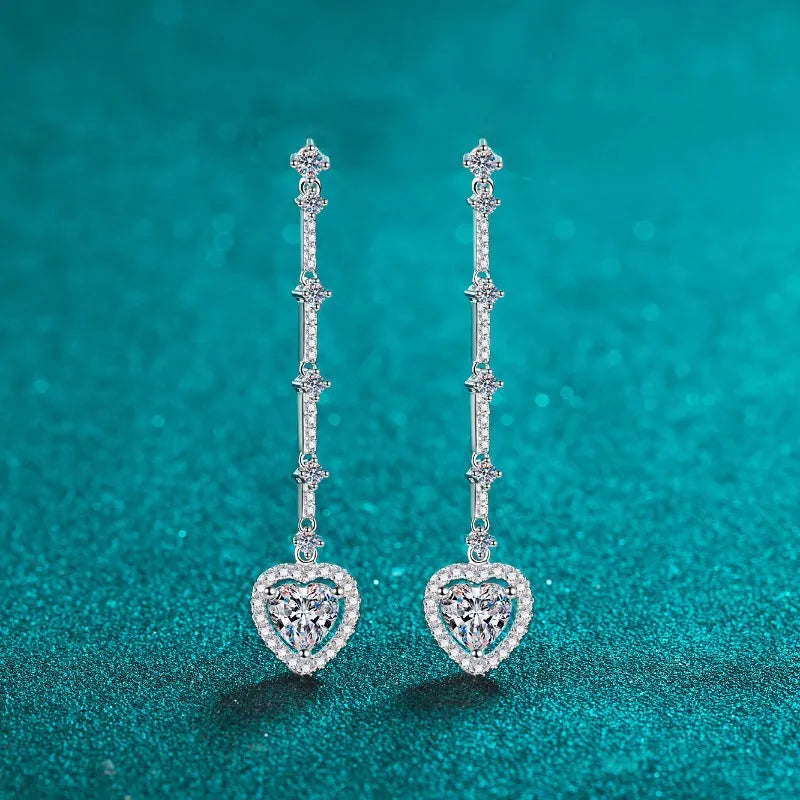 Sterling Silver Heart Earrings 2 Carat Moissanite Zircon High-Quality Accessory