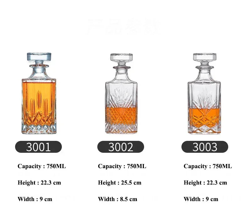 Luxury 750ML Lead-Free Crystal Glass Whiskey Decanter Essential Home Bar Item