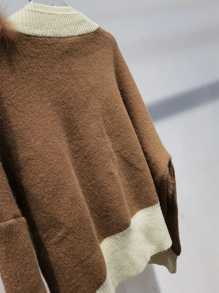 Women's Luxury Premium Faux Fur Oversized Sweater Coat Knitted Cardigan Black Khaki