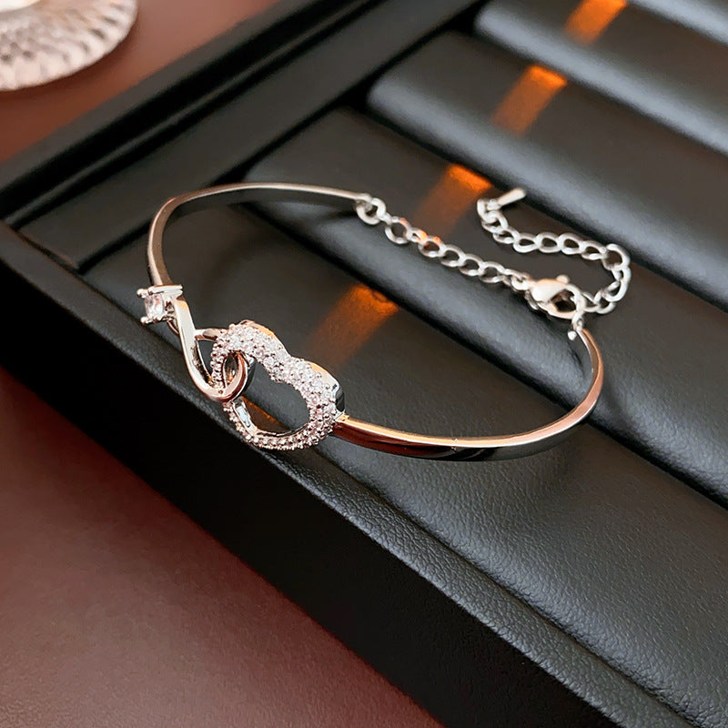 Crystal Heart Bracelet Zircon CZ Adjustable Chain Gold Silver Women Jewellery